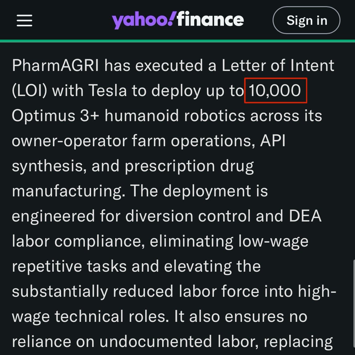Optimus 消息： - PharmAGRI 签署意向书- 原料药合成等环节部署-🔥1万台Optimus 3+ $TSLA