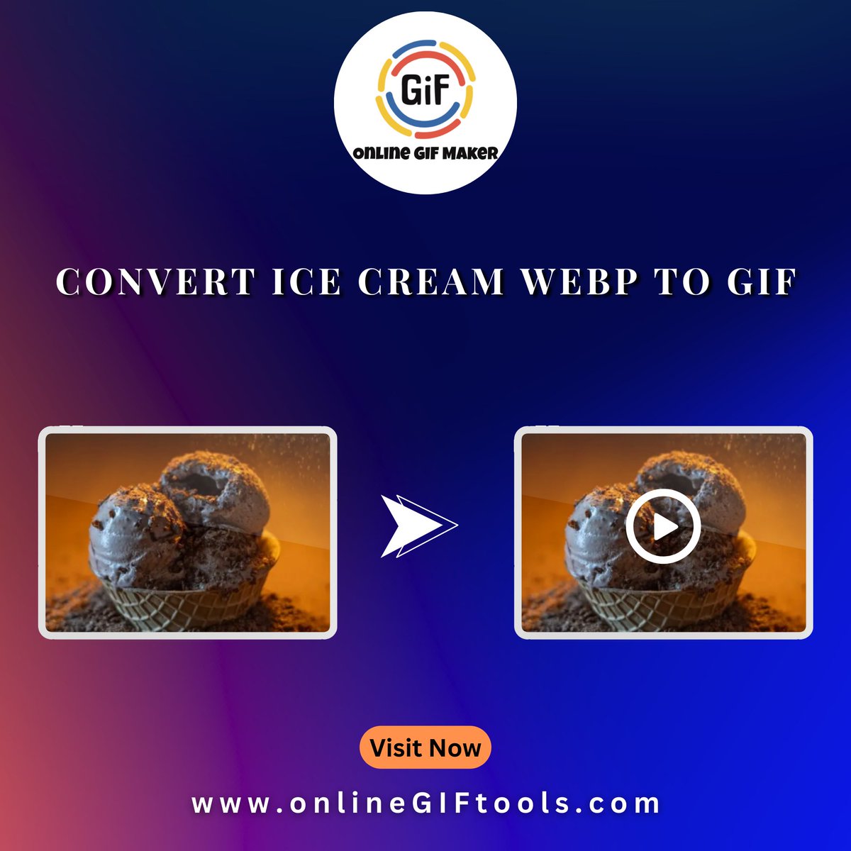 GifMaker90895's tweet image. In this example, we convert a high-quality, non-transparent WebP image of chocolate ice cream into a standard, non-transparent GIF.
Try our Tool: onlinegiftools.com/convert-webp-t…
#browserling #webp2gif #imageconversion #gifcreation #webpformat #digitalmedia #contentcreation
