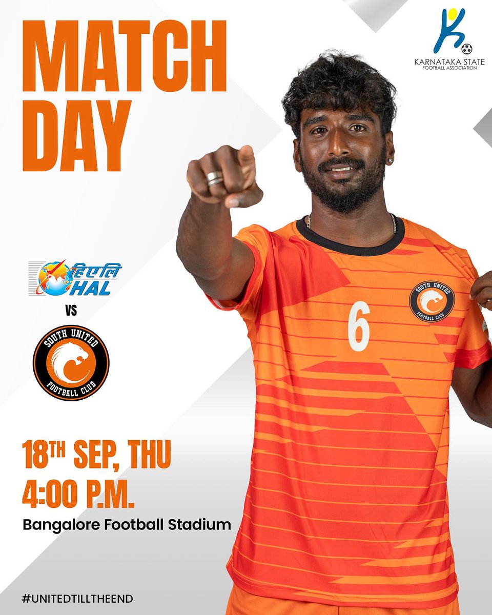 Every game is a new chance to rise higher.
Our boys are ready to give it their all on the pitch – let’s make it count! 💪🟠

🆚 HAL FC
📅 18th September | 🕓 4:00 P.M.
📍 Bangalore Football Stadium
🎟 Free Entry
📺 Live on @KSFAOfficialChannel