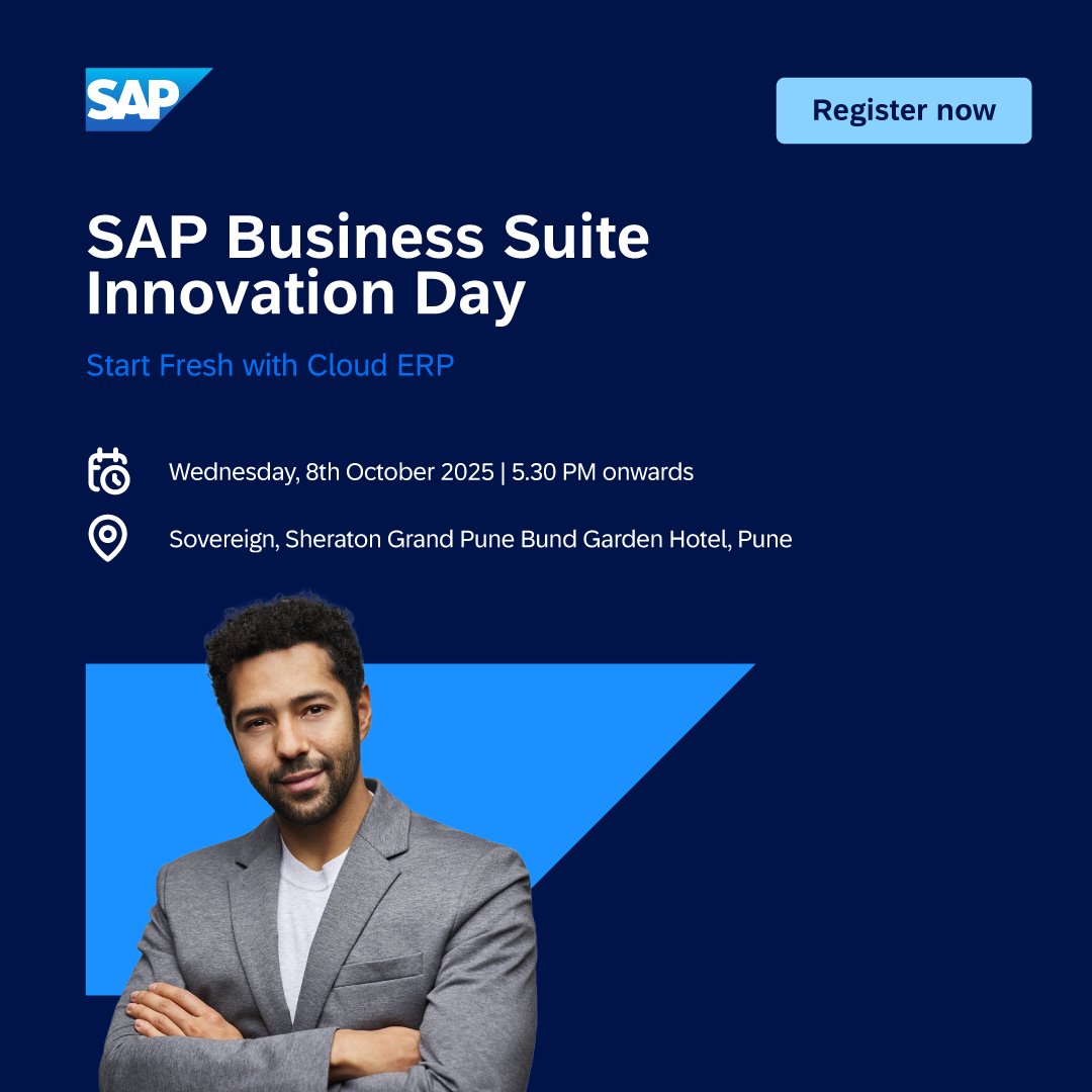 TechorbitL's tweet image. Join us at 𝗦𝗔𝗣 𝗕𝘂𝘀𝗶𝗻𝗲𝘀𝘀 𝗦𝘂𝗶𝘁𝗲 𝗜𝗻𝗻𝗼𝘃𝗮𝘁𝗶𝗼𝗻 𝗗𝗮𝘆 in Pune to explore how Cloud ERP can help you simplify your business.
👉Register now: lnkd.in/difw54H6
#SAP #BusinessSuiteInnovationDay #Pune