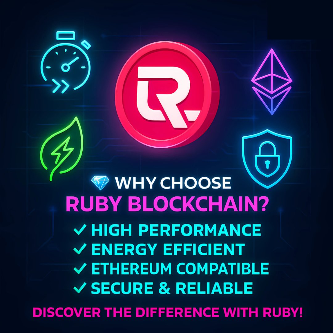 rubywebcast's tweet image. Why Choose Ruby Blockchain?
High Performance | Energy Efficient | Ethereum Compatible | Secure & Reliable
The future of blockchain is here – Transparent, Scalable & Trusted!
👉 Discover the Difference with Ruby!
#RubyBlockchain #RubyCoin #RubyScan #cryptocurrency