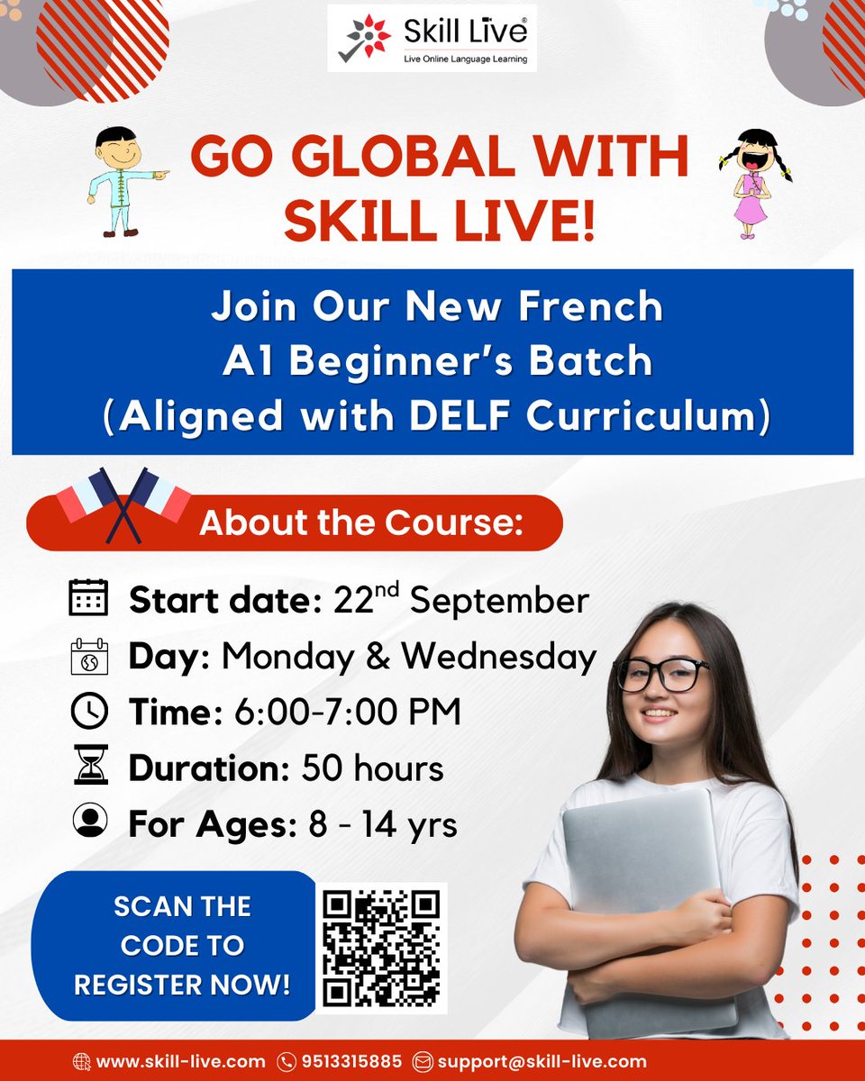 Skill_Live_INT's tweet image. 🌍 Go Global with Skill Live! 🌍

Give your child the gift of languages and a world of opportunities.

New Beginner Batches Starting 22nd September

Register now!
forms.gle/j2bc4zgAy6TqVY…

#skilllive #languagelearning #frenchclass #spanishclass #germanclass #mandarinclass