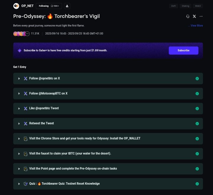 MissyOgo's tweet photo. The OP_NET TORCHBEARER'S VIGIL QUEST! is now live on Galxe.
Visit: ๐ https://t.co/rxevDDt8Dh
Complete the quiz to claim your Torchbearer role.
Quiz answers: ๐ B-C-D-B-C-B-A
#Preodyssey #Opnetbtc #Opnetquiz #Motoswap https://t.co/BPYYgi3IzO