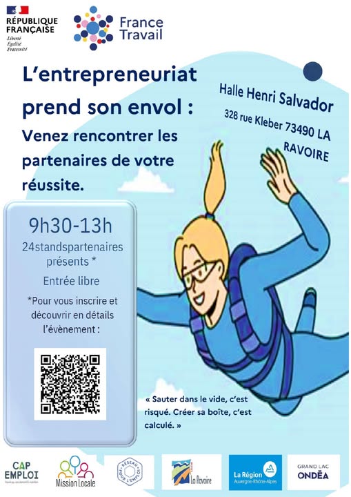 [#TousMobilisés] pour la création et reprise d'entreprise

L'#entrepreneuriat prend son envol le 23 septembre 🚀
<a href="/FTravail_ARA/">France Travail Auvergne-Rhône-Alpes</a> #Savoie et plus de 20 partenaires seront réunis pour faire avancer votre projet

Déjà + de 250 participants inscrits et vous ❓
mesevenementsemploi.francetravail.fr/mes-evenements…
