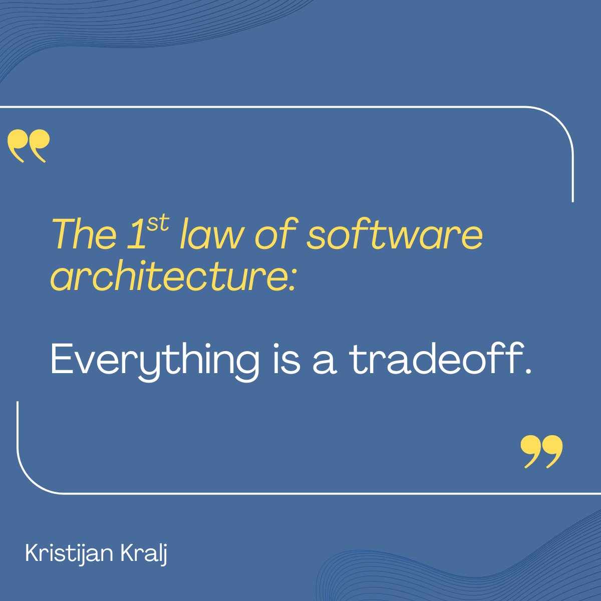 kristijan_kralj's tweet image. .NET developers:
Stop searching for a &quot;perfect&quot; architecture. It doesn&apos;t exist.

An email subscriber asked me recently:

&quot;How do you decide on the optimal architecture at the start of a project?&quot;

Well, it all comes down to the first law of software architecture:

Everything is a…
