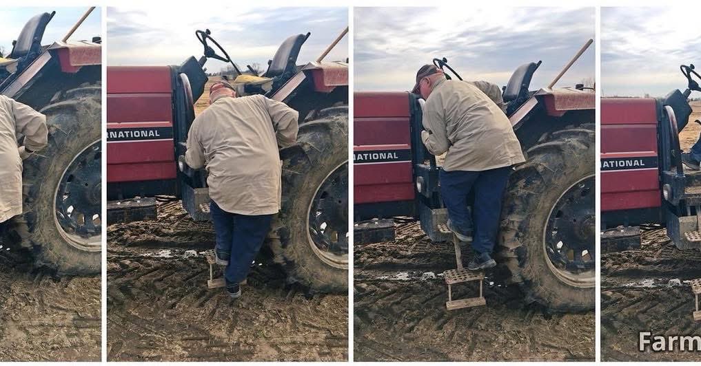 FarmingUK's tweet photo. “I had a heart to heart with my dad. His mobility is becoming a hurdle and walking without the use of a walking stick is almost impossible.
“I gently asked if he wanted a break from tractor work. His response....
“HE ADDED AN EXTRA STEP TO THE TRACTORS! #agpride ❤️ 💪”
📸 Tim May (Farmer Tim)