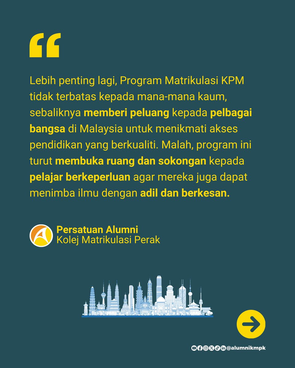 AlumniKMPk's tweet photo. 📚 Program Matrikulasi KPM: Pilar Pendidikan Bermaruah 🇲🇾✨

Matrikulasi bukan sekadar laluan akademik. Selama 25 tahun sehingga sekarang telah melahirkan ribuan alumni cemerlang, merentas kaum &amp; latar belakang. https://t.co/t90MriYRXk