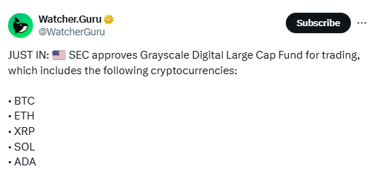 🚨BREAKING

The SEC approved Grayscale's Digital Large Cap Fund which includes $ADA