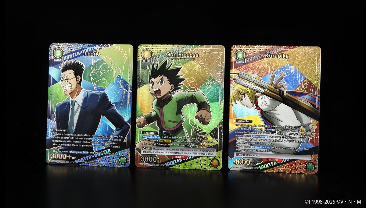 Card Reveals] Check out this photo of rare alt-art cards in the HUNTER HUNTER Vol.2 [UEX04BT] Booster Pack, coming Sep. 26!   Leorio - R   Gon Freecss - R  Kurapika -