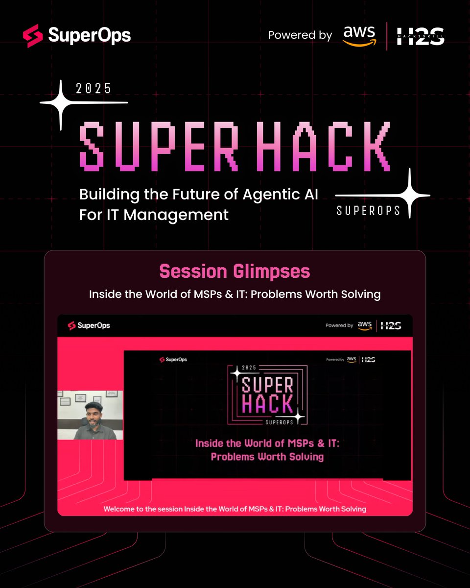 hack2skill's tweet image. Attendees dove into the challenges MSPs &amp;amp; IT industry face. From identifying gaps in the industry to uncovering opportunities to build the future, participants walked away with clarity and inspiration for their hackathon journey.

#SuperOps #SuperHack #Hackathon #Hack2skill