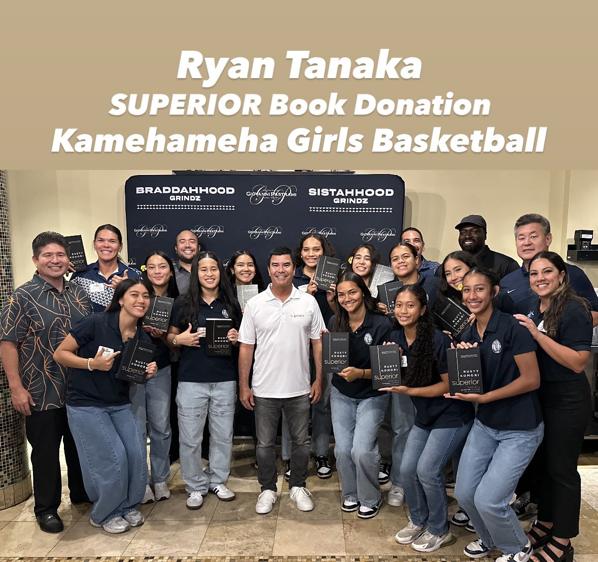THANK YOU Ryan Tanaka for your generous and thoughtful SUPERIOR Book Donation to the Division 1 State Champion Kamehameha Girls Varsity Basketball Team today … it was absolutely wonderful meeting and talking with the girls and their dedicated coaches!!!!!! #Kamehameha #SUPERIOR