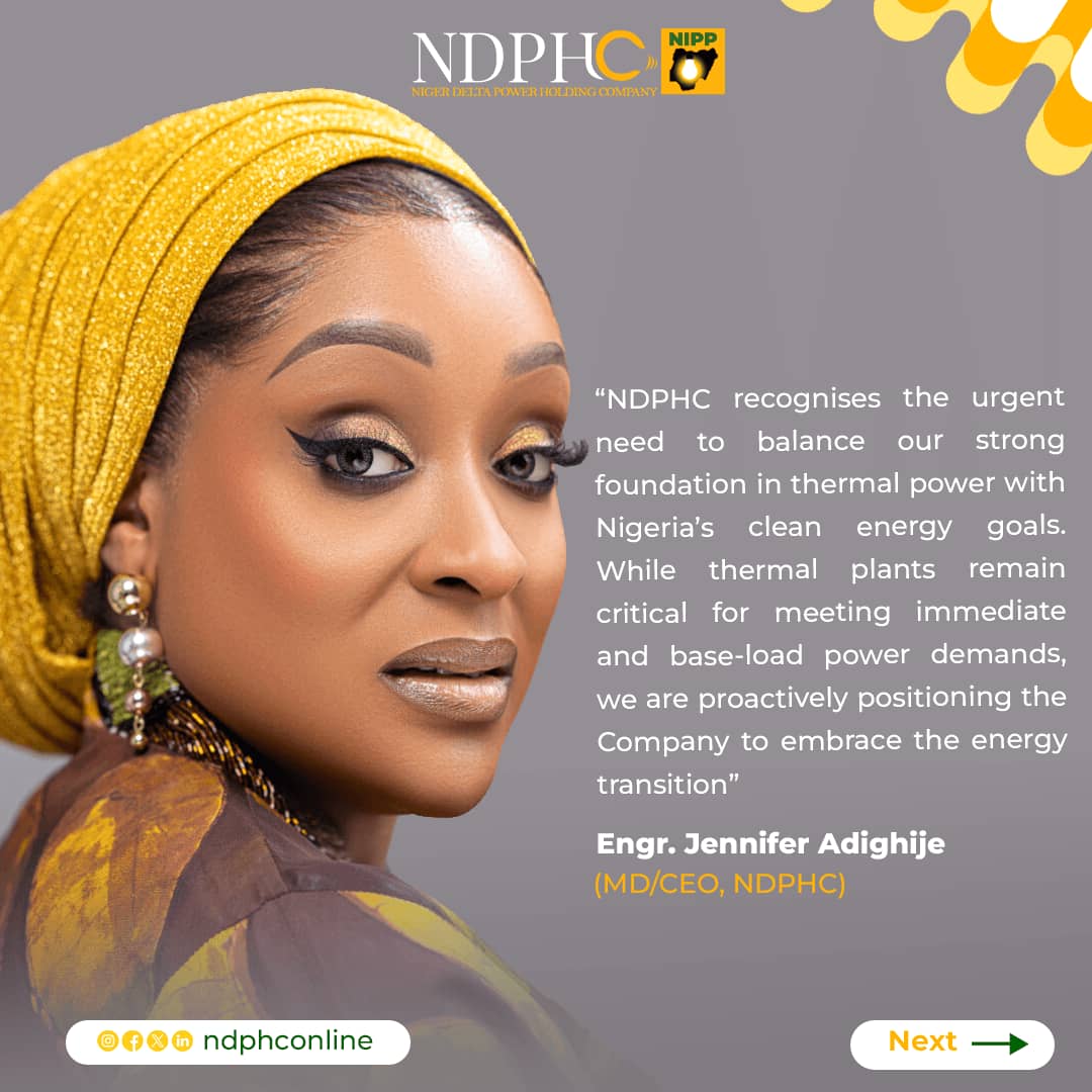 ndphconline's tweet image. NDPHC is sustaining thermal for base-load power while driving Nigeria’s clean energy shift with solar, wind &amp;amp; mini-grids. 

Under Engr. Jennifer Adighije, we’re modernizing assets for efficiency &amp;amp; sustainability. 

#NDPHC #CleanEnergy #EnergyTransition