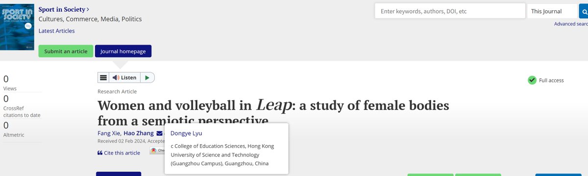 Our research article has been published with Sport in Society.