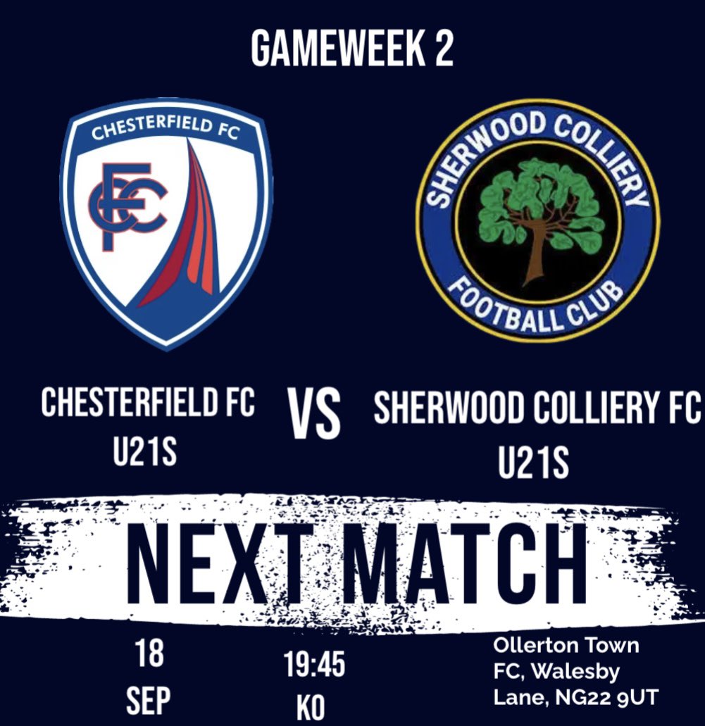 𝐌𝐀𝐓𝐂𝐇𝐃𝐀𝐘 😍

We’re on the road for the 2nd game in a row as we travel to Ollerton Town to take on Chesterfield FC! 

⚽️ <a href="/NMDFL/">WVH NMDFL</a> 
🆚 <a href="/ChesterfieldFC/">Chesterfield FC</a> u21s 
📆 Thursday 18th September 2025
🕣 19:45pm KO
📍 Ollerton Town FC, Walesby Lane, NG22 9UT  
🎟️ TBC 

#upthewood