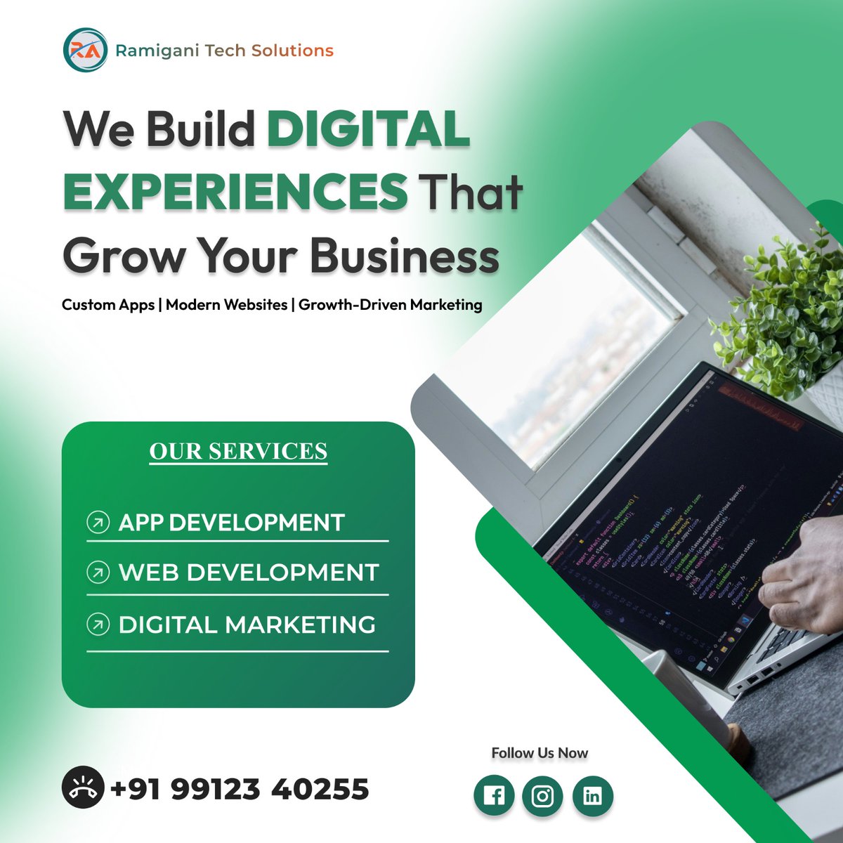 RamiganiTe99276's tweet image. 🚀 Build DIGITAL EXPERIENCES that grow your business with Ramigani Tech Solutions! 🌐✨
✅ App Development
✅ Web Development
✅ Digital Marketing
📞 +91 99123 40255
#RamiganiTechSolutions #AppDevelopment #WebDevelopment #DigitalMarketing #BusinessGrowth #TechSolutions