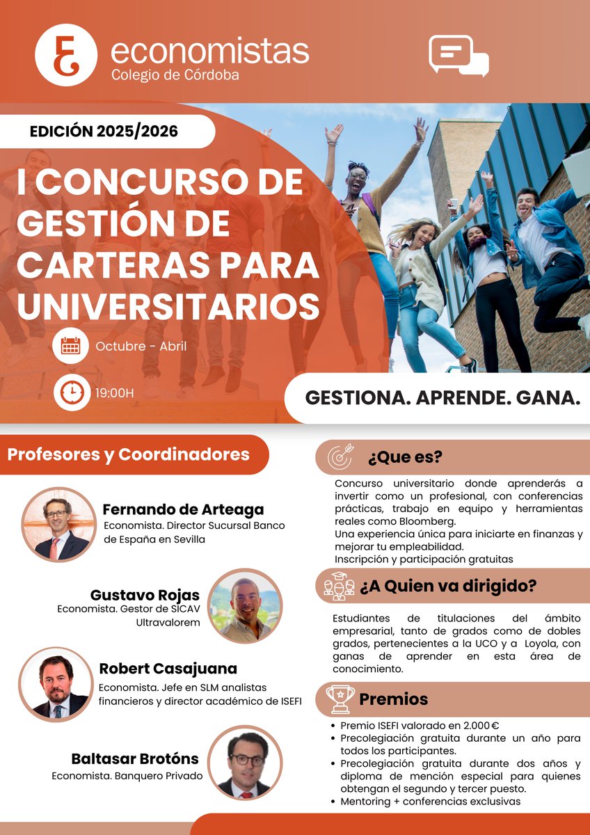 🚀 Arranca el I Concurso de Gestión de Carteras
🎓para Universitarios en Córdoba.
📌Inscripción gratuita hasta el 17 de octubre 
🗓️Octubre 2025 - Abril 2026

🔗 workcrm.com/clientesextern…

#Economistas #UCO #Loyola