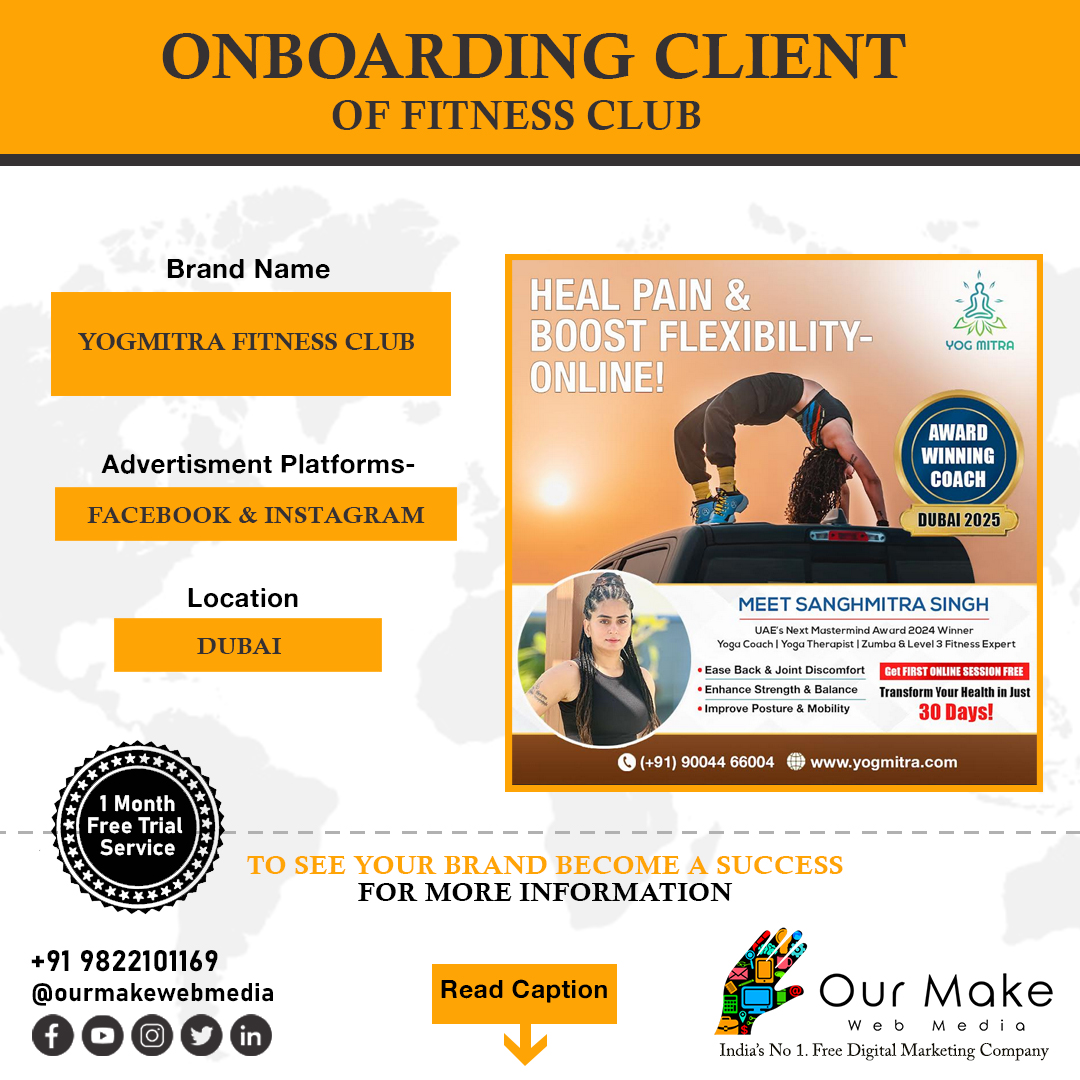 ourmakewebmedia's tweet image. We are very proud and happy😁 to have worked with Yogmita Fitness Club 💕 for their marketing. 

To know more Call us (+91) 9822101169 or Visit: ourmake.com/digital-market…

And get your One Month FREE Trial Service Today

#DigitalMarketingAgency #MarketingStrategy #OurMakeWebMedia