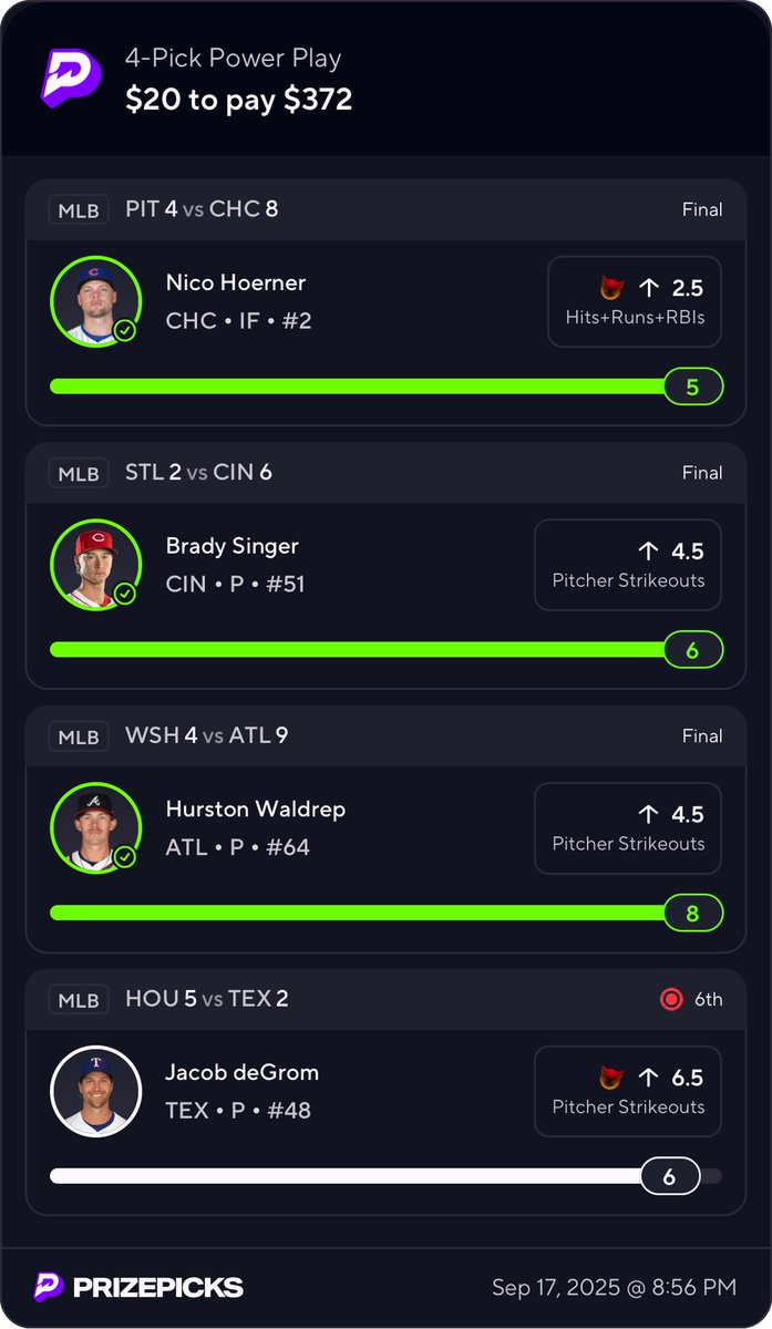 SlimProps's tweet image. deGrom demon ERA woulda prob paid more lmao… Rangers get swept too. Terrible outing. 5 IP, 5 ERA. Sold a beautiful day long #MLB slip. 

Cash if you flexed. GGs @PrizePicks