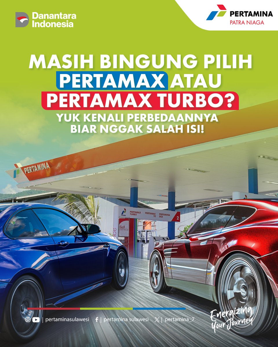 pertamina_7's tweet photo. Pertamax vs Pertamax Turbo, mana yang pas buat kamu?

Buat perjalanan harian & mobil keluarga, Pertamax sudah cukup. Bikin mesin bersih, irit, dan nyaman dipakai setiap hari.

Tapi kalau kamu suka performa tinggi, sering ngebut di tol, atau pakai mobil modern, Pertamax Turbo jawabannya. Tarikan lebih halus, respons mesin lebih cepat, dan tenaga maksimal!

Keduanya sama-sama BBM berkualitas dari Pertamina yang bikin mesin lebih awet dan ramah lingkungan.

Jadi, kamu #TimPertamax atau #TimPertamaxTurbo?

#Pertamina #Pertamax #PertamaxTurbo #BBMBerkualitas