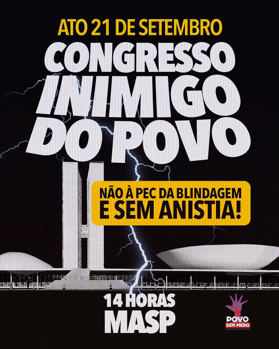 KriskaCarvalho's tweet photo. 🚨Atenção Militância! 

Ato marcado contra o Congresso Inimigo do Povo: domingo em São Paulo, às 14h, no MASP!

Contra a PEC DA BANDIDAGEM e da Impunidade!

Todos nas ruas para derrubar o CONGRESSO DA MAMATA e HUGO MOTTA PAI DA CRIMINALIDADE.

SEM ANISTIA 
IR ISENTO JÁ https://t.co/U4SVyFHthE