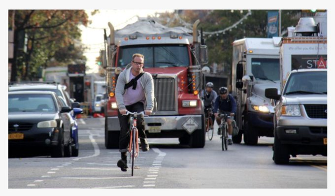 Boenau's tweet photo. "We made a bike lane, so why aren't more people using the bike lane?" 

-Very Serious Dept of Transportation https://t.co/xvWHVESFuL