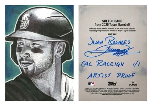 RosalesArt1's tweet image. My latest sketch card: &quot;The Big Dumper&quot; Cal Raleigh! He is having a historic season and keeps hitting huge home runs! Created on 2025 Topps Flagship Artist Proof cardstock. #sketchcard #sketchcards #calraleigh #mlb #seattlemariners #baseball