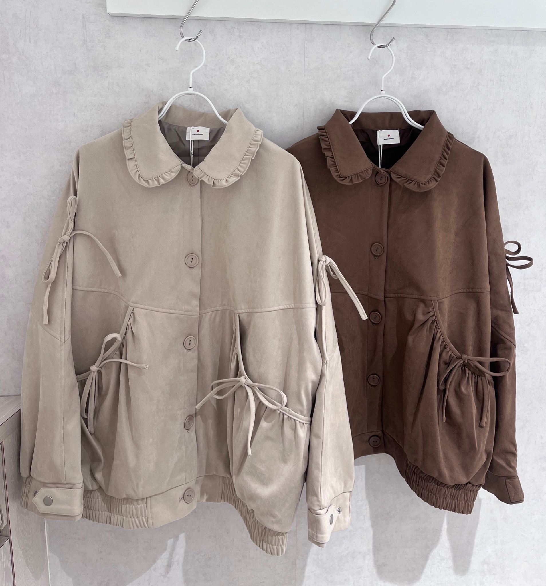 merry jenny ギャザーリボンフェイクスエードジャケット アイボリー