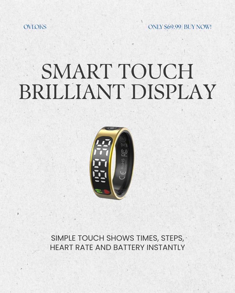 vce0606's tweet photo. The Gold Ovloks Smart Ring redefines wearable luxury—blending health tracking, screen notifications, and timeless design in a single elegant piece.
⚡ Tech never looked this golden.
#ovloks #smartaccessories #smartring #techwearables #healthtech #sleeptracking #heartrate https://t.co/TBj69aJ7IU