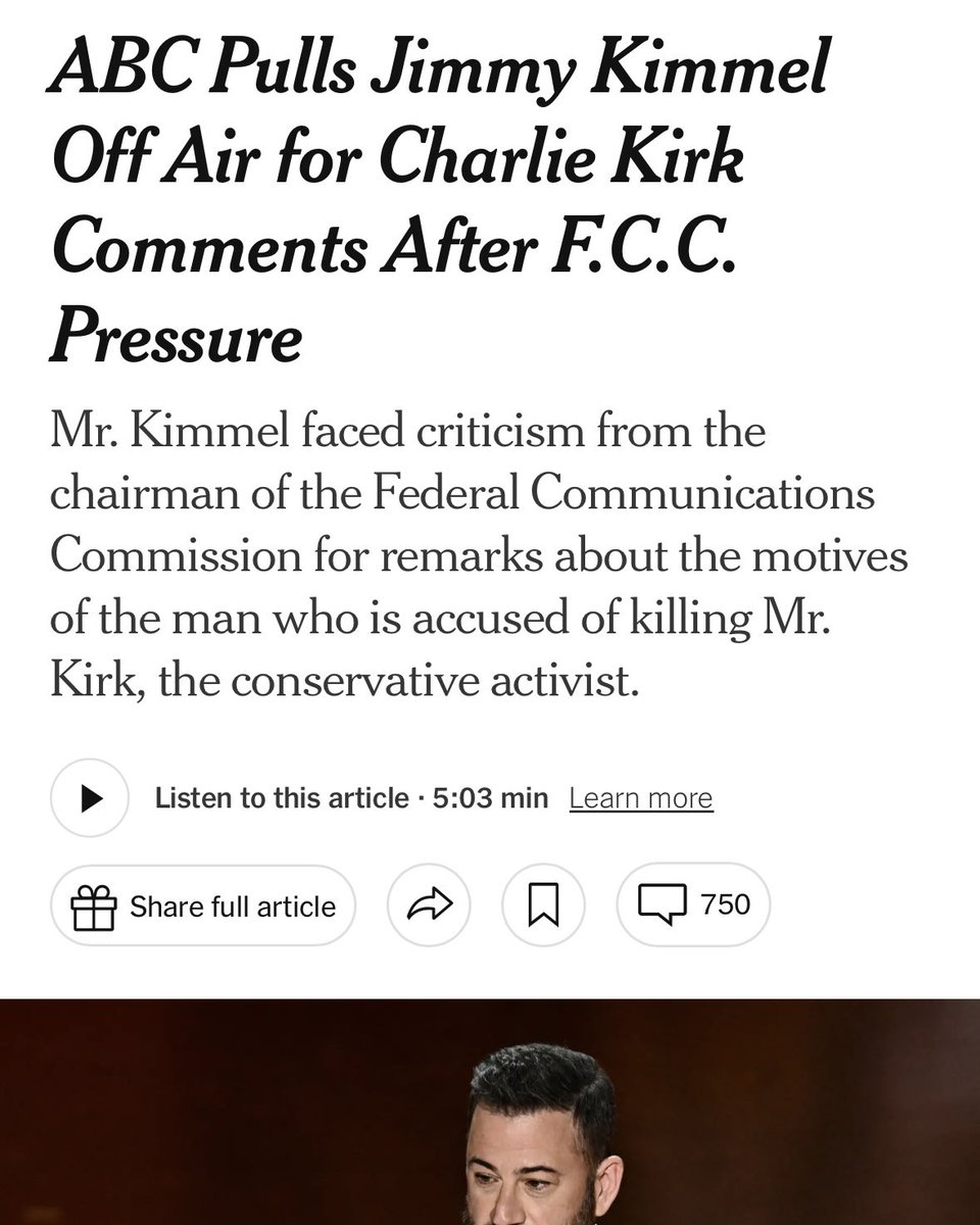 Trump and his cronies are using blatant government coercion to suppress speech they don’t like — a gross violation of the 1st Amendment. Shame on ABC for caving to political blackmail.

We must stand with those who resist the bullies and call out those who appease them. NO KINGS.