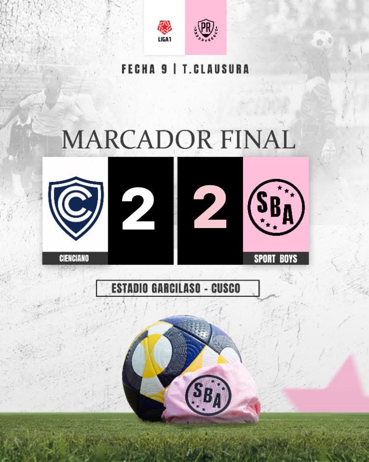 FINAL DEL PARTIDO ⏱️ 

➡️ Partido de ida y vuelta en el estadio 🏟️ Garcilaso, con empate final 2-2 entre Cienciano y Sport Boys. Si bien es cierto nos dedicamos a defender en todo el partido, pero supimos aprovechar las escasas ocasiones y convertimos con López y Da Campo.