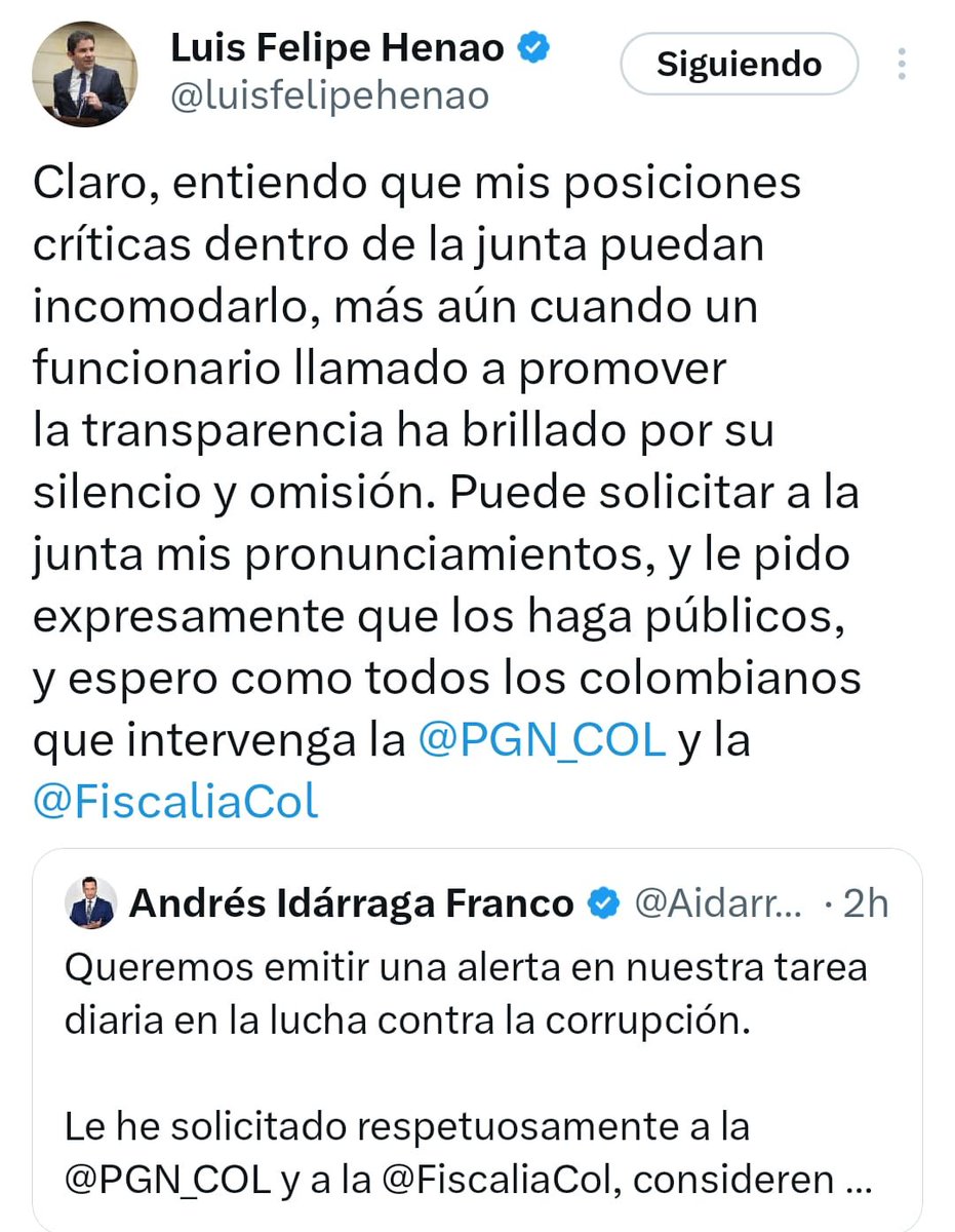 A ver Sra. Camargo @wiscalia Sr. Gregorio Eljach <a href="/PGN_COL/">Procuraduría General de la Nación</a>, esta👇respuesta del ñeñe vargasllerista Luis Felipe Henao, NO ACLARA SUS IMPEDIMENTOS, EL PREVARICATO Y CONLICTO DE INTERES en asuntos que vinculan a su esposa con <a href="/ECOPETROL_SA/">Ecopetrol</a>