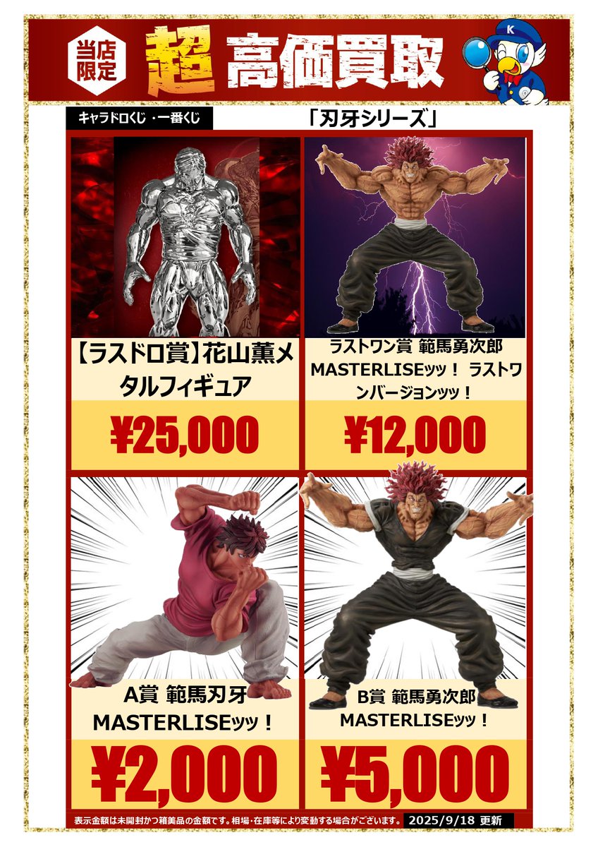 キャラドロ「刃牙」くじ ラスドロ賞 花山薫 メタルフィギュア A賞 B賞