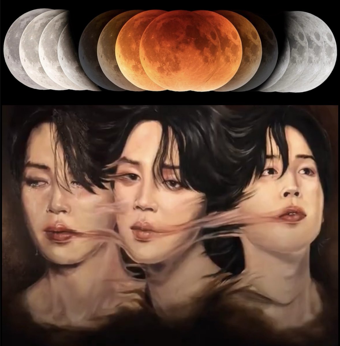 jiminhistory's tweet image. &quot;For I am like the moon, you will see me with new face everyday.&quot; 
🌕🌖🌗🌘🌑🌒🌓🌔🌕
#LunarEclipse #Jimin #Moon #Face