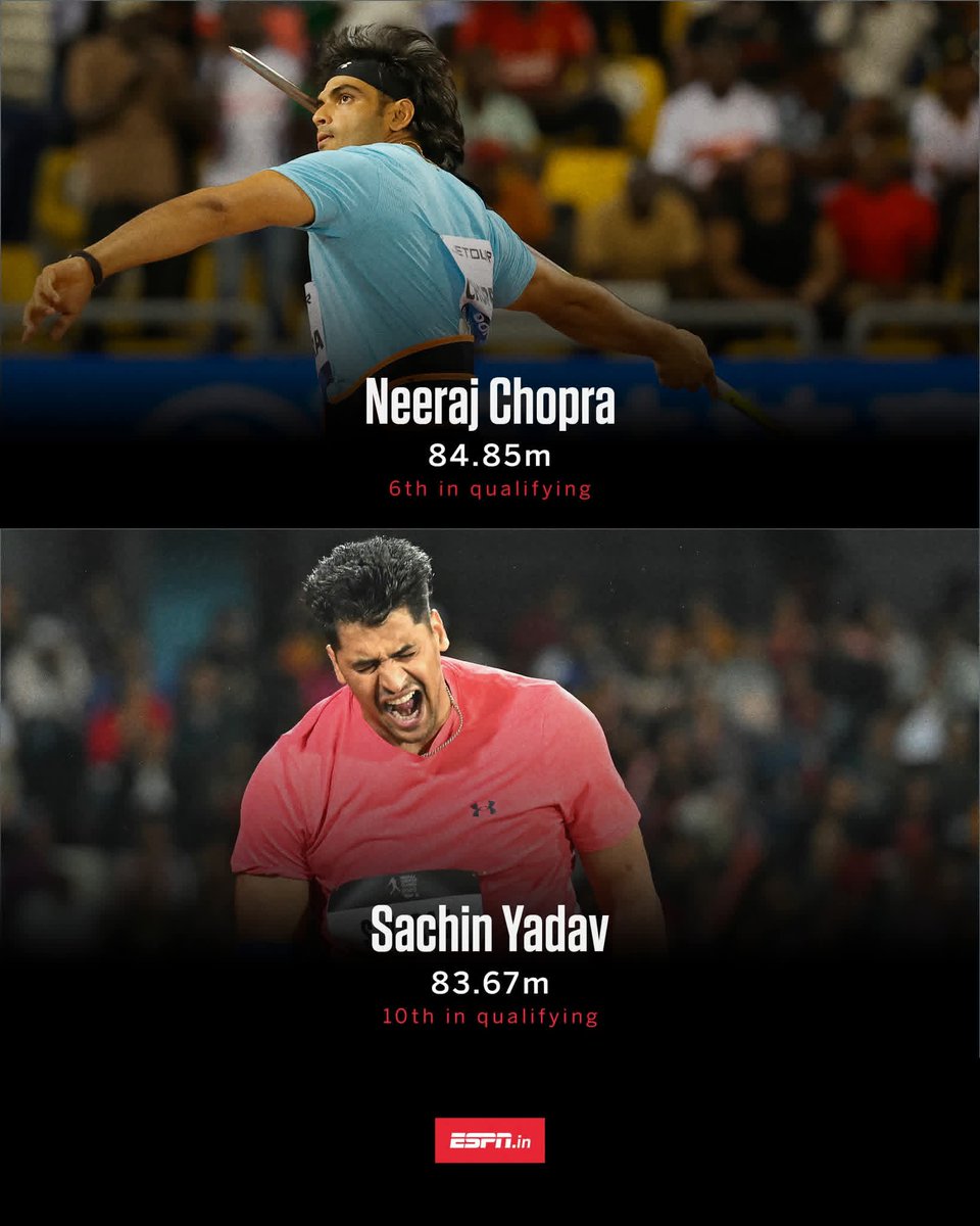 Through to the final 👌

Sachin Yadav joins Neeraj Chopra in the men's javelin throw final at the 2025 World Championships in Tokyo! 🔥