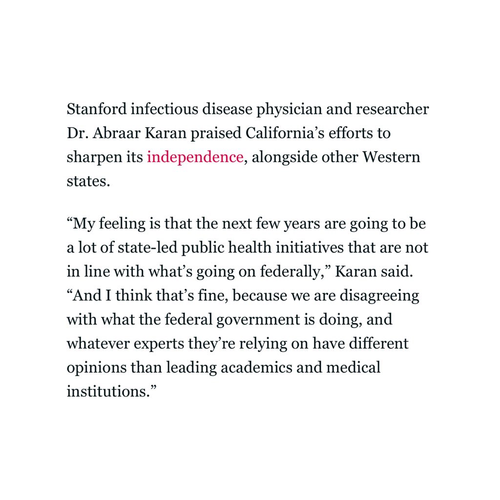 Interviewed in this piece on California’s new law AB144 which will allow CDPH vaccine guidance to follow medical society recommendations (rather than CDC) &amp; also ensure insurance coverage for vaccinations. I think we will see a trend toward state-led public health efforts for