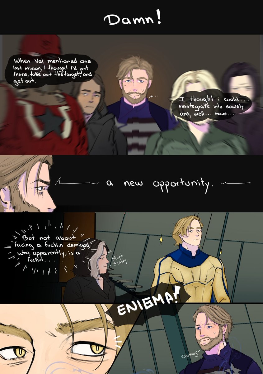 luxstarling_'s tweet photo. Here are the first three chapters! I’m really excited about how they turned out 💗✨ 

I still need to finish the rest, and they’ve been giving me a bit of trouble 👁️

1/?

#omegaverse #JohnWalker #BobReynolds #sentryagent #fanart #Thunderbolts https://t.co/Db5tRI2QBm
