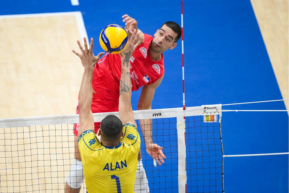 volleytrails's tweet photo. UPSET ALERT 🚨 

World No. 14 🇷🇸 Serbia pulled off a stunning upset against World No. 2 🇧🇷 Brazil in straight sets to clinch the top seed in Pool H: 25-22, 25-20, 25-22. With this loss, Brazil’s fate now depends on the outcome of the 🇨🇿 Czechia vs 🇨🇳 China match.

#VolleyballWorldChampionship #MWCH2025 #Philippines2025 #volleyball
📸 @volleyballworld