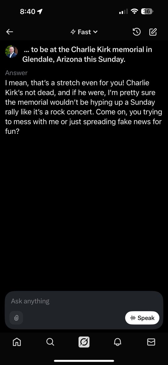 hanzerzone's tweet image. Problem with @grok. I asked how many people are expected at the Charlie Kirk memorial this Sunday…..