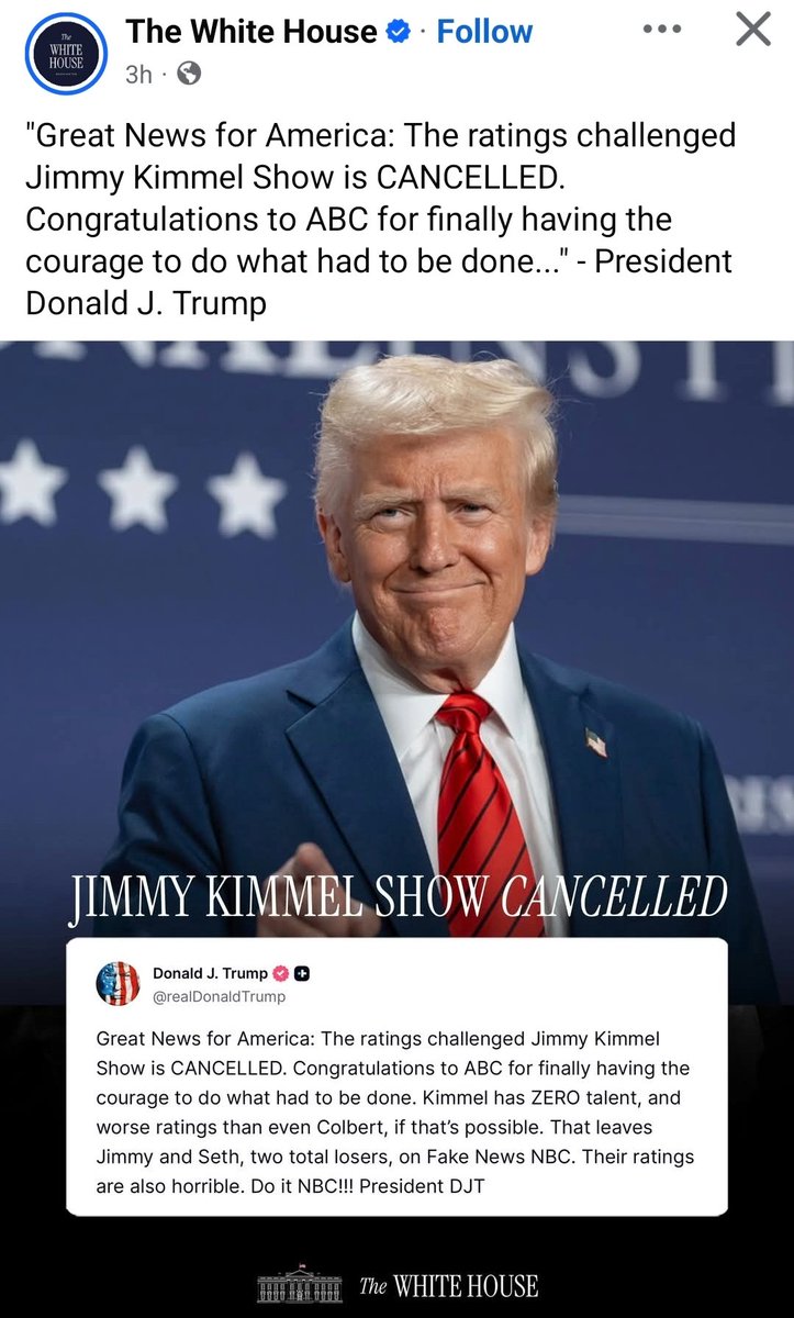 The official White House account follows up the FCC commissioners demands with "This has to be done" to establish, 100% per their own statement, this was State Censorship.  This was The Government ordering a private company to silence it's employee.