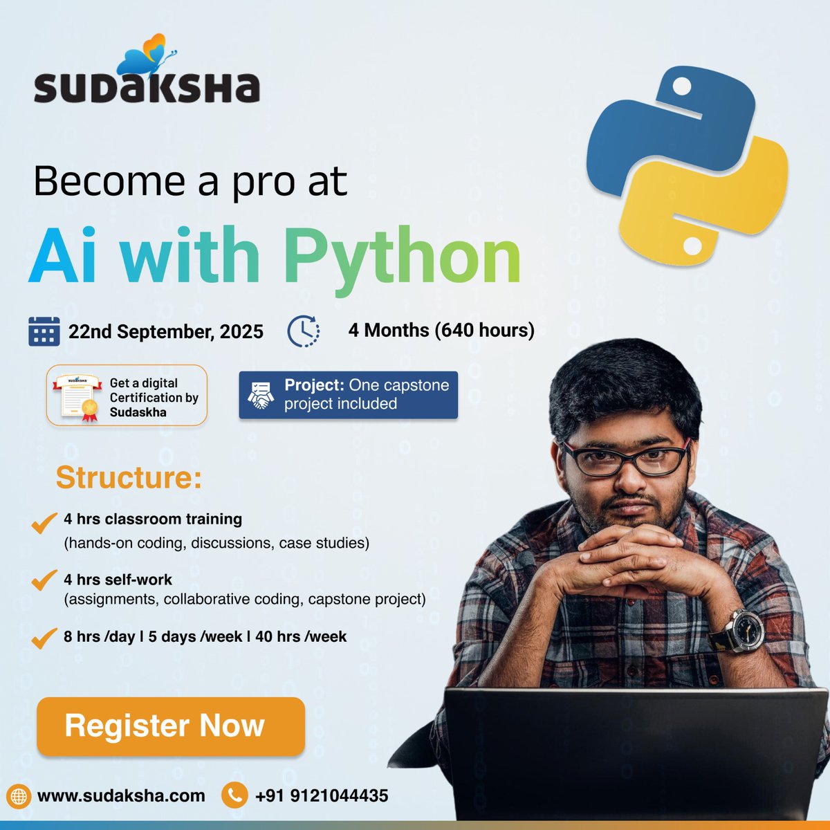 sudakshaLearn's tweet image. AI with Python course: Learn core Python for data handling, build ML models end-to-end, and apply deep learning with real projects and a capstone for a job-ready portfolio.
Date: 22nd September,2025
✅ Register today at sudaksha.com
#AIwithPython #AI #Sudaksha