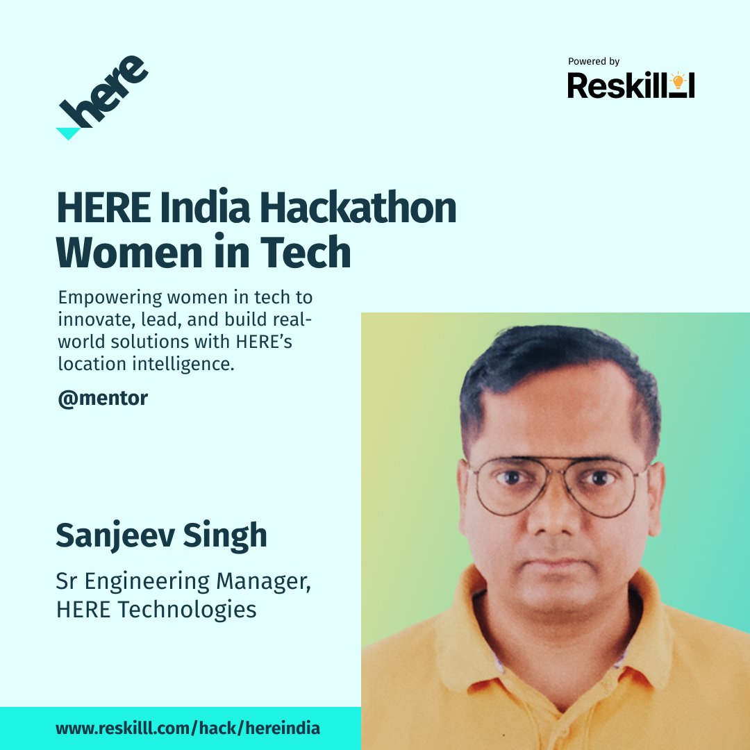 Reskilll (@reskilll) on Twitter photo Excited to have Sanjeev Singh (Sr. Engg. Manager, <a href="/here/">HERE Technologies</a> ) at the HERE India Hackathon: Women in Tech ππ©βπ»
π INR 3.2 Lakhs in prizes
π
Deadline: 30th Sep
π Finale in Mumbai
π Apply now: reskilll.com/hack/hereindia
#HEREHackathon #WomenInTech #MeetYourMentor Excited to have Sanjeev Singh (Sr. Engg. Manager, <a href="/here/">HERE Technologies</a> ) at the HERE India Hackathon: Women in Tech ππ©βπ»
π INR 3.2 Lakhs in prizes
π
Deadline: 30th Sep
π Finale in Mumbai
π Apply now: reskilll.com/hack/hereindia
#HEREHackathon #WomenInTech #MeetYourMentor