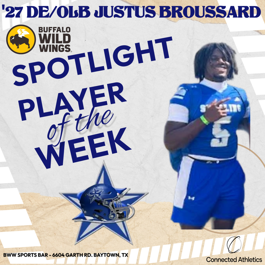 Anthony Williams (@awilliamsusa) on Twitter photo 🔥<a href="/RSS_RangersFB/">Baytown Sterling HS Rangers Football</a> ’27 DE/OLB #JustusBroussard = PROBLEM on defense 💪🏾
Thru just 3 games:
💥 24 tackles (9 solo)
💥 1 TFL + 3 QB pressures
💥 2 forced fumbles + 1 recovery
<a href="/Coach_SAnthony/">Spencer Anthony</a> says: “He’s not just a playmaker,  he’s a DIFFERENCE-MAKER.” 💯
Congrats to the <a href="/BWWings/">Buffalo Wild Wings</a> 🔥<a href="/RSS_RangersFB/">Baytown Sterling HS Rangers Football</a> ’27 DE/OLB #JustusBroussard = PROBLEM on defense 💪🏾
Thru just 3 games:
💥 24 tackles (9 solo)
💥 1 TFL + 3 QB pressures
💥 2 forced fumbles + 1 recovery
<a href="/Coach_SAnthony/">Spencer Anthony</a> says: “He’s not just a playmaker,  he’s a DIFFERENCE-MAKER.” 💯
Congrats to the <a href="/BWWings/">Buffalo Wild Wings</a>