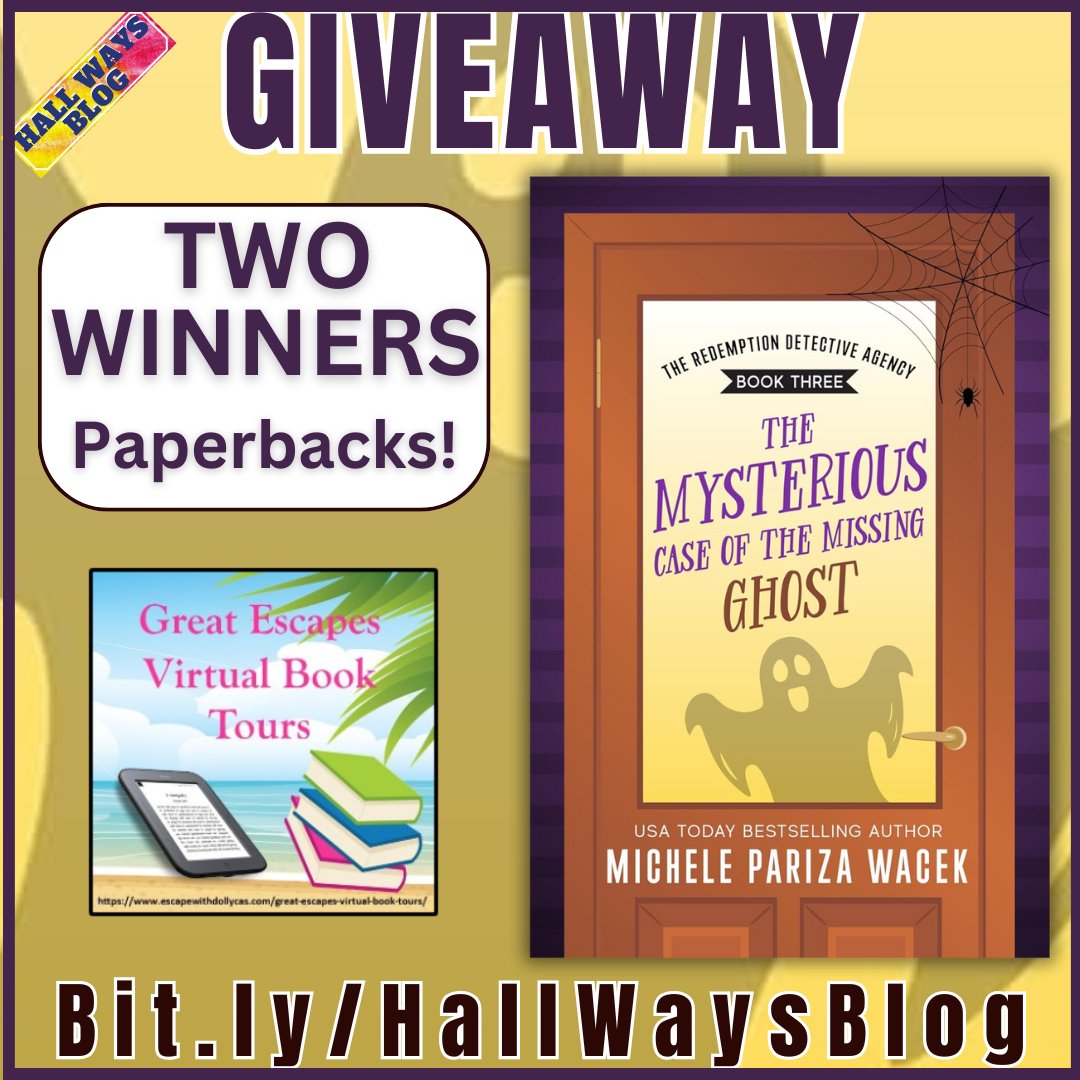 kristinethall's tweet image. How does one lose a ghost? Apparently, it&apos;s when it decides to walk out the door.
On #HallWaysBlog: THE MYSTERIOUS CASE OF THE MISSING GHOST by Michele Pariza Wacek + #giveaway w/Great Escapes by @dollycas. 
kristinehallways.blogspot.com/2025/09/the-my…
#greatescapestours #cozymystery #humorseries