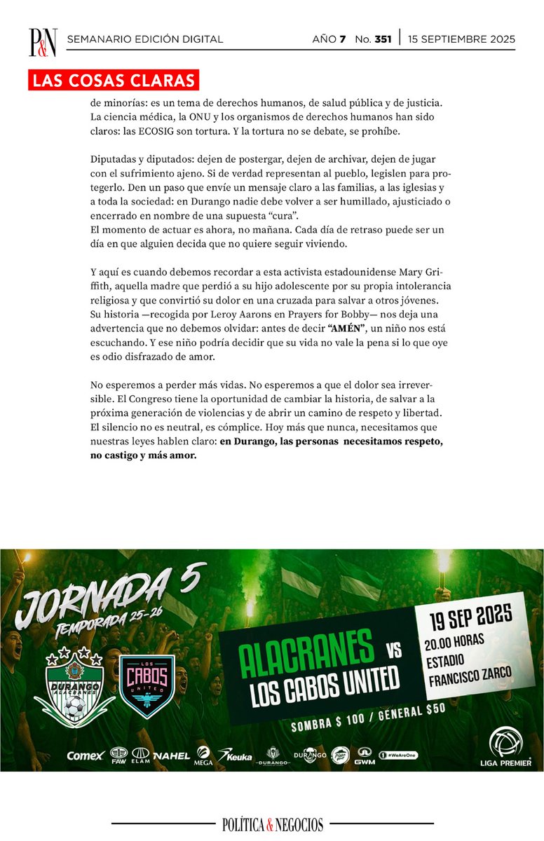 📰 Nueva entrega de mi columna #NoMásSilencio ✍️
Una voz que denuncia, reflexiona y abre camino hacia la esperanza.
Porque callar nunca fue opción.

📍 Disponible en [medio/plataforma]

#Durango #DerechosHumanos #Diversidad
<a href="/CongresoDurango/">Congreso Durango</a> <a href="/CedhDurango/">CEDH Durango</a>