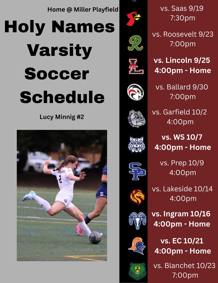 LucyMinnig's tweet photo. Holy Names Academy Varsity Soccer Schedule! https://t.co/yr1UpK6F4H