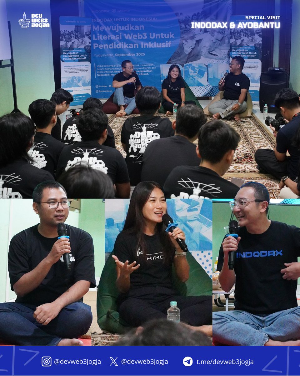 devweb3jogja's tweet photo. GM GM

Beberapa waktu lalu, @indodax  &amp; @ayobantucom  berkunjung ke #DevWeb3Jogja 🚀

Hadir Mas William Sutanto  (CEO Indodax) &amp; Mba Agnes Yuliavitriani (CEO Ayobantu) dalam talkshow literasi Web3 yang hangat &amp; penuh semangat https://t.co/pZriSTAMhZ