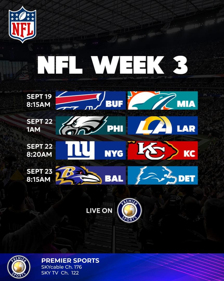 🏈 NFL WEEK 3 TURNS UP THE HEAT! 🏈

A clash of contenders headlines Week 3 of the 2025 NFL season as Jared Goff and the Detroit Lions face off against the red-hot Lamar Jackson and the Baltimore Ravens!

Don't miss a minute of NFL action only on Premier Sports