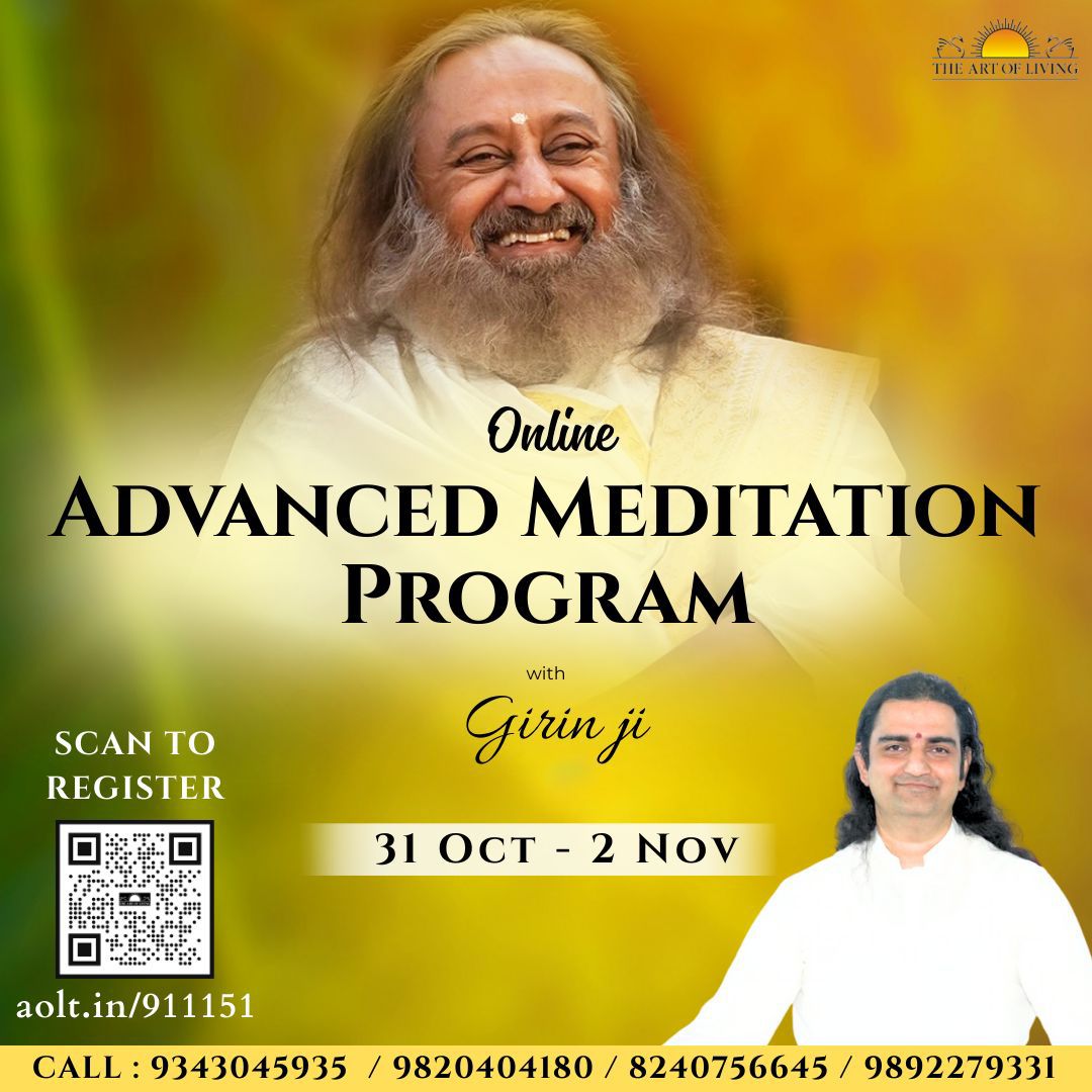 optomlipsa's tweet photo. Join the *Online Advanced Meditation Program* with 
*Girin Govind ji*🧘‍♀️🧘
*Date :- 31 Oct - 2 Nov*
*Time :- 7 AM to 8 PM*
(With sufficient breaks)
*Language* :- English &amp; Hindi 
Eligibility:- Sudarshan Kriya !
*Registration Link :-*
https://t.co/sbYIarg096
Contact - 
8240756645 https://t.co/urrJVnfzQy
