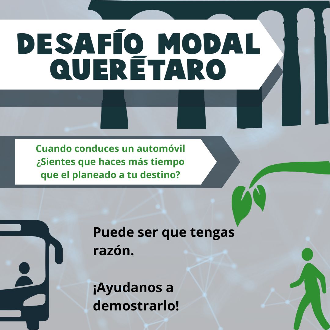 desafiomodalqro's tweet image. 9° #DesafíoModal #Querétaro 2025

Ejercicio ciudadano para evidenciar la realidad de la movilidad en Querétaro

La finalidad es medir la eficiencia de la movilidad y conocer cuál es la forma más eficiente.

Conoce más en la convocatoria:
forms.gle/6tjt31bja6ndTA…