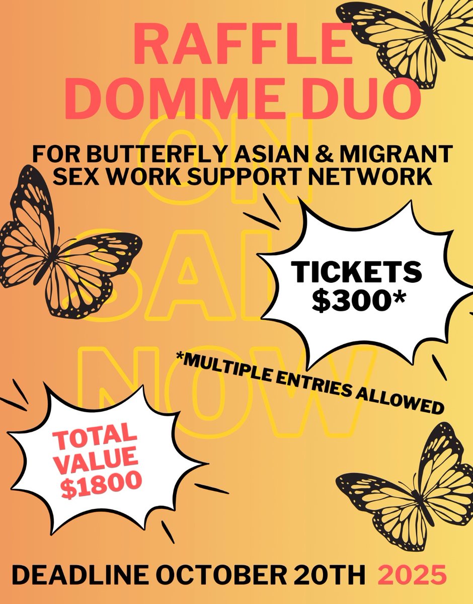 Domme duo raffle with <a href="/MsVioletMays/">Mistress Violet Mays | Toronto Medical Dominatrix</a> 😈

Last year we raised $5000 and this year we wanna do way more than that! We are raffling a 2hour duo (worth $1800!) to fundraise for <a href="/ButterflyCSW/">Butterfly</a>.

Make a donation of $300 + email a screenshot of your donation to enter. Multiple entries